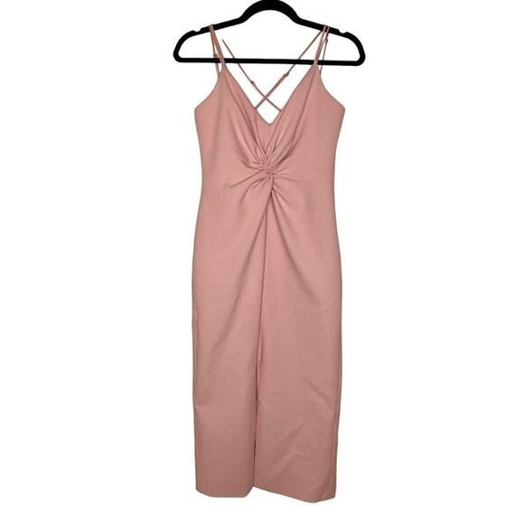 Cinq a Sept Melby Twist Front Pink Midi Dress Front Slit Sleeveless V-Neckline - Picture 2 of 7
